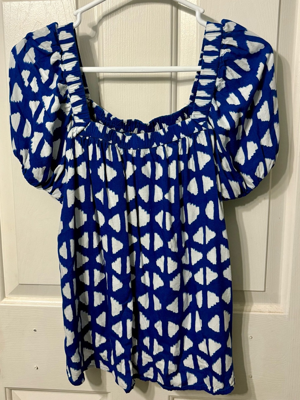 Sonoma Royal Blue & White Puff-Sleeve Square-Neck Blouse
